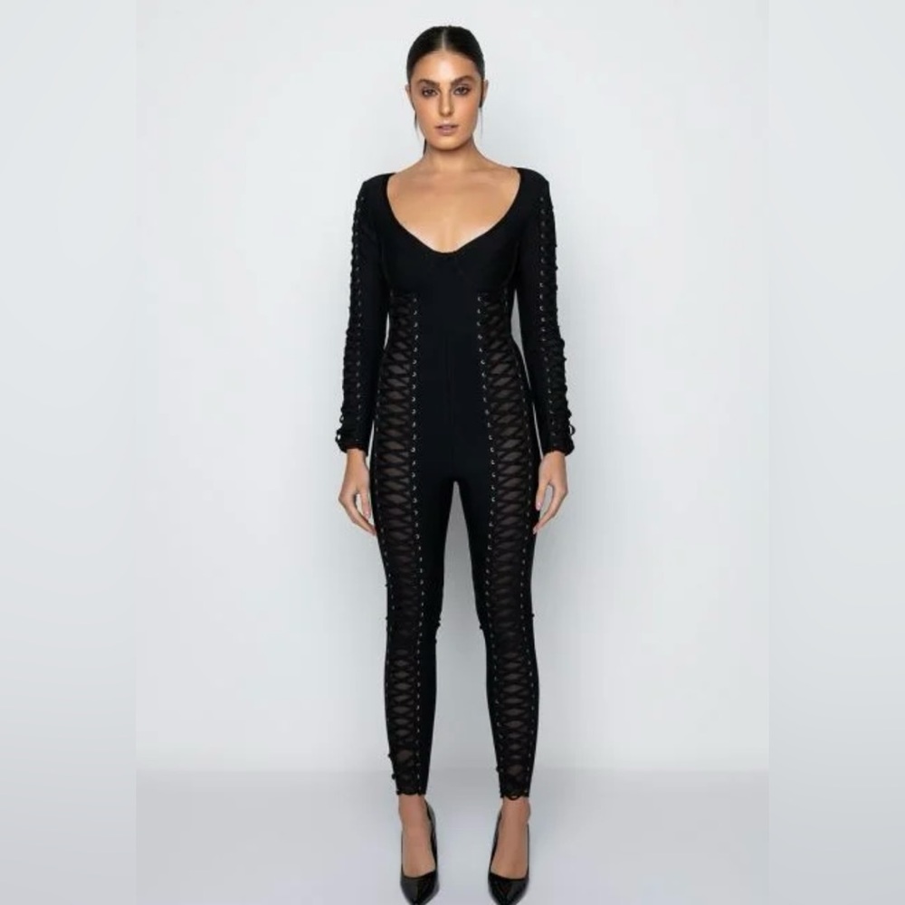 AKIRA Queen of Luxe Bandage Lace Up Jumpsuit